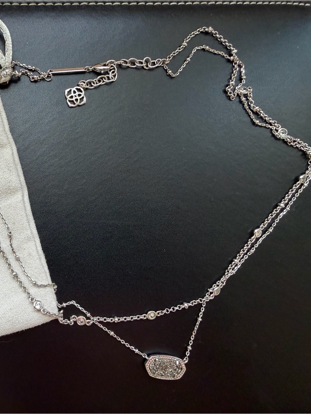 Kendra Scott Elisa Silver Multi Strand Necklace in Platinum Drusy